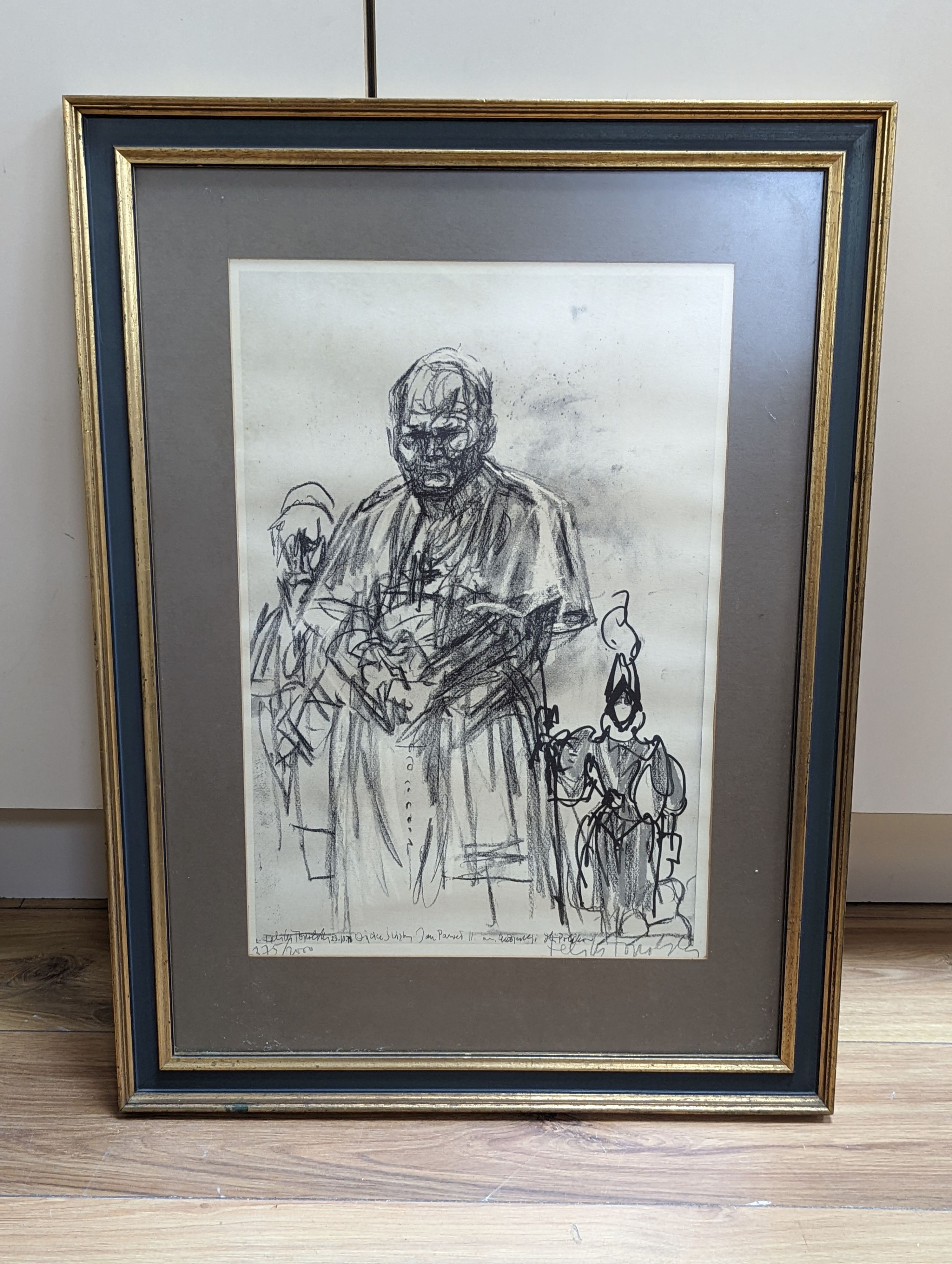 Feliks Topolski (1907-1989), limited edition print, Pope John Paul II, signed in pencil, 375/2000, 44 x 30cm